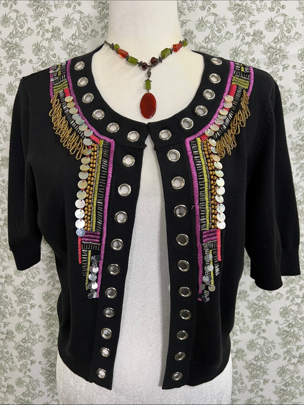 Sharon Young Vintage Black Beaded Embellished Cardigan Size S